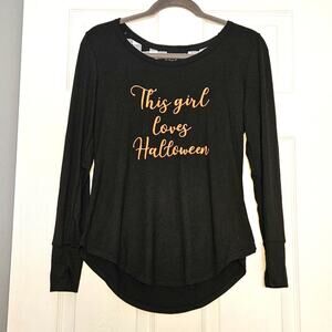Sleepy Night Womens pajama longsleeve black top size S this girl loves Halloween